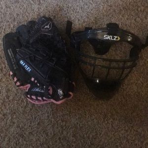 Softball glove and fielding mask